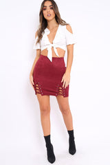 White Tie Front Cold Shoulder Crop Top - Ellinor-Crop Tops