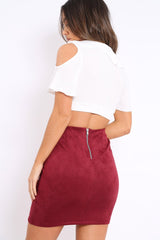 White Tie Front Cold Shoulder Crop Top - Ellinor-Crop Tops