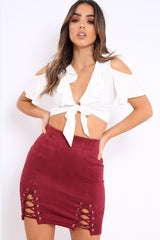 White Tie Front Cold Shoulder Crop Top - Ellinor-Crop Tops