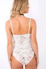 White Tie Front Lace Bodysuit - Tiana-Bodysuits