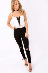 White Tie Front Lace Bodysuit - Tiana-Bodysuits