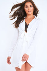 White Tie Front Plunge Wrap Shirt Dress - Bexlee-Dresses