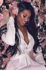 White Tie Front Plunge Wrap Shirt Dress - Bexlee-Dresses