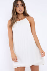 White Tie Neck Shift Dress - Estella-Dresses