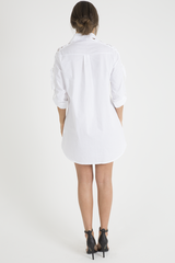 White Tied Shoulder Oversized Shirt Dress - Helen-Dresses