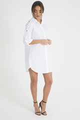 White Tied Shoulder Oversized Shirt Dress - Helen-Dresses