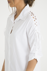 White Tied Shoulder Oversized Shirt Dress - Helen-Dresses