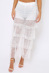 White Tiered Frill Lace Pants - Frida-Trousers
