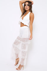 White Tiered Frill Lace Pants - Frida-Trousers