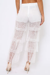 White Tiered Frill Lace Pants - Frida-Trousers