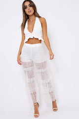 White Tiered Frill Lace Pants - Frida-Trousers