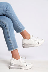 White Toggle Fasten Wedge Trainers - Kami-Trainers