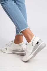 White Toggle Fasten Wedge Trainers - Kami-Trainers