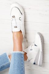 White Toggle Fasten Wedge Trainers - Kami-Trainers