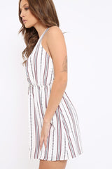 White Tribal Print Halter Neck Mini Dress - Avianna-Dresses