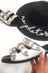 White Triple Buckle Sandals - Winslow-Sliders