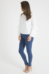 White Triple Frill Sleeve Top - Clara-Tops