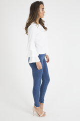 White Triple Frill Sleeve Top - Clara-Tops