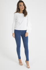 White Triple Frill Sleeve Top - Clara-Tops