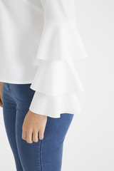White Triple Frill Sleeve Top - Clara-Tops