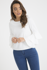 White Triple Frill Sleeve Top - Clara-Tops