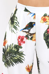 White Tropical Print Wide Leg Trousers - Yasmine-Trousers