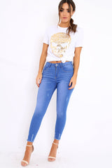 White Tshirt with Gold Skull Print - Brook-Tops