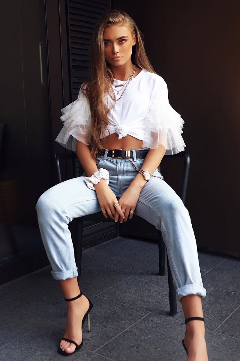 White Tulle Ruffle Sleeve T-shirt - Blythe-T-shirt