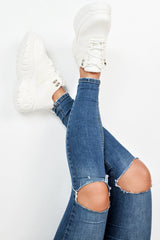 White Two Tone Extreme Sole Chunky Trainers - Miara-Trainers