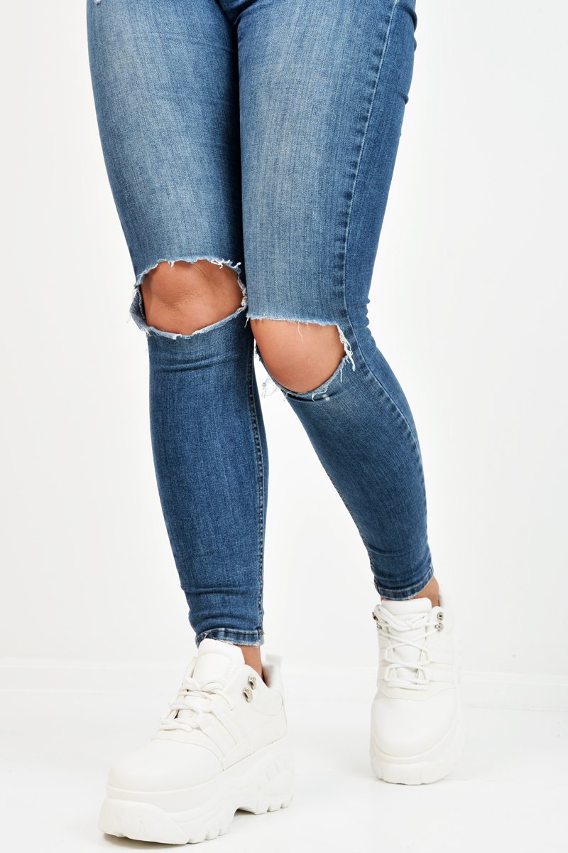 White Two Tone Extreme Sole Chunky Trainers - Miara-Trainers