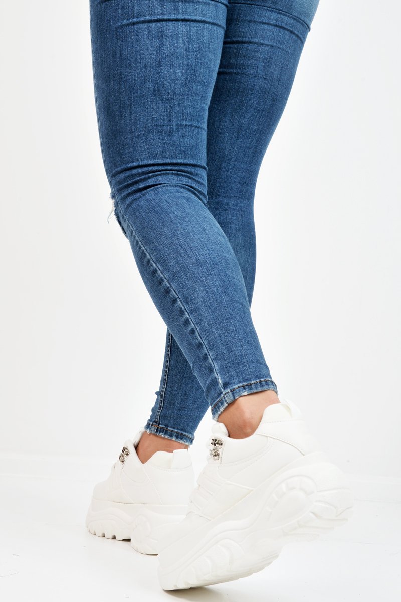 White Two Tone Extreme Sole Chunky Trainers - Miara-Trainers