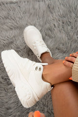 White Two Tone Extreme Sole Chunky Trainers - Miara-Trainers
