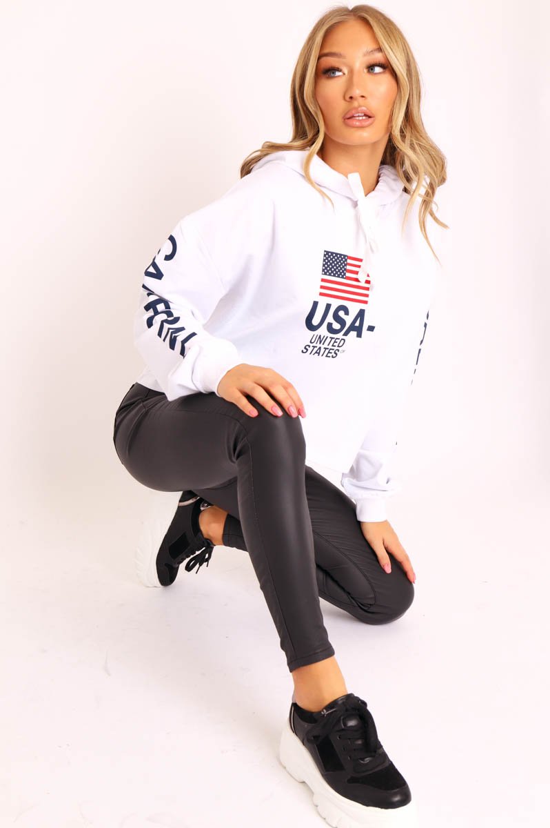 White U.S.A Graphic Printed Hoodie - Jamyla-Hoodies