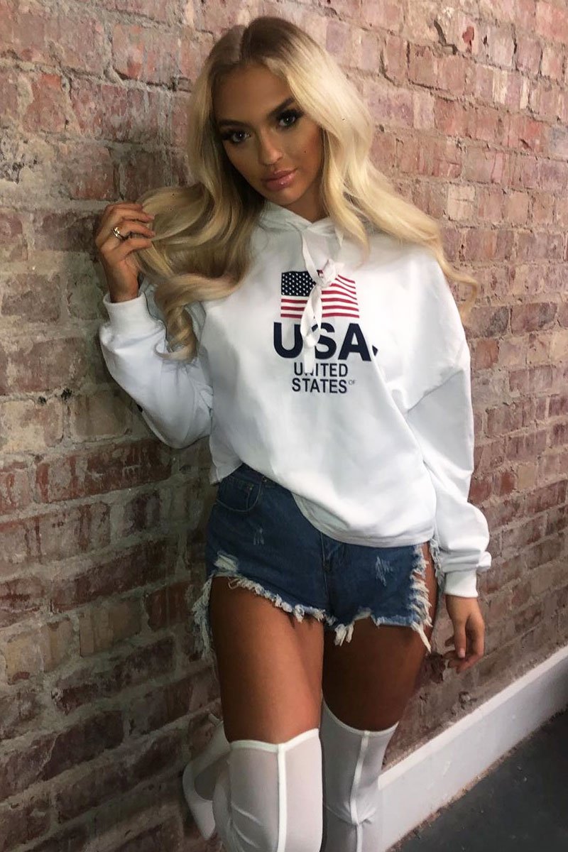 White U.S.A Graphic Printed Hoodie - Jamyla-Hoodies