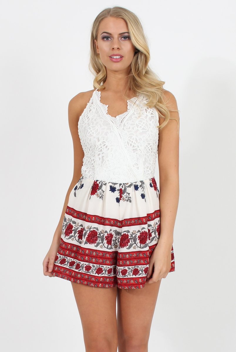 White V Front Crochet Playsuit - Reese-Playsuits