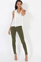 White V Front Tie Neck Top - Kennedy-Tops