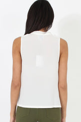 White V Front Tie Neck Top - Kennedy-Tops
