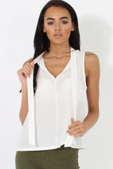White V Front Tie Neck Top - Kennedy-Tops