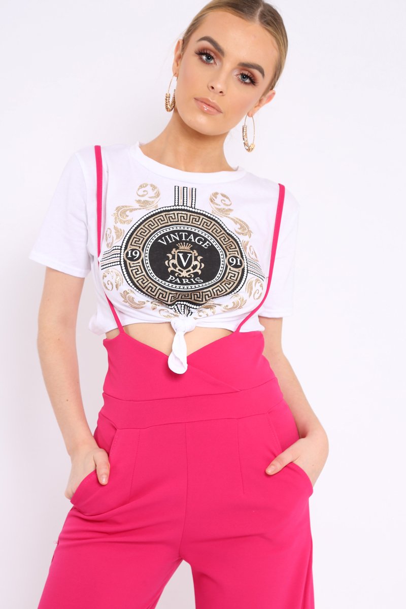 White Vintage Glitter Slogan T-shirt - Jemila-Tops