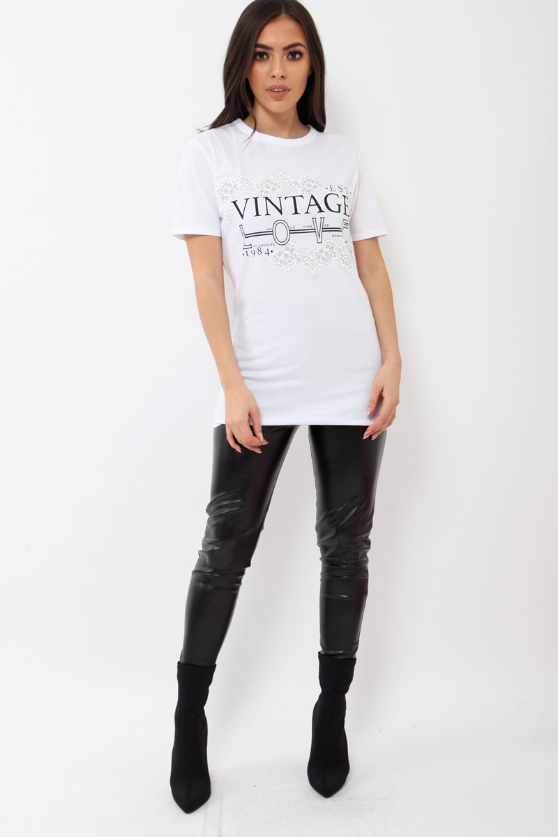 White Vintage Love Slogan T-shirt - Mariana-Tops