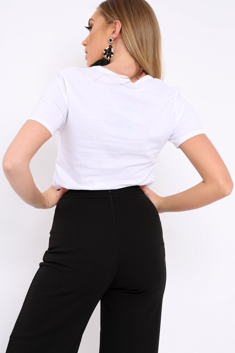 White Vintage Slogan T-shirt - Aaya-Tops