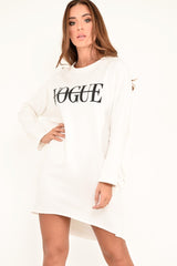 White Vogue Slogan Oversized Jumper - Bray-Jumper