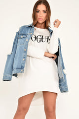 White Vogue Slogan Oversized Jumper - Bray-Jumper