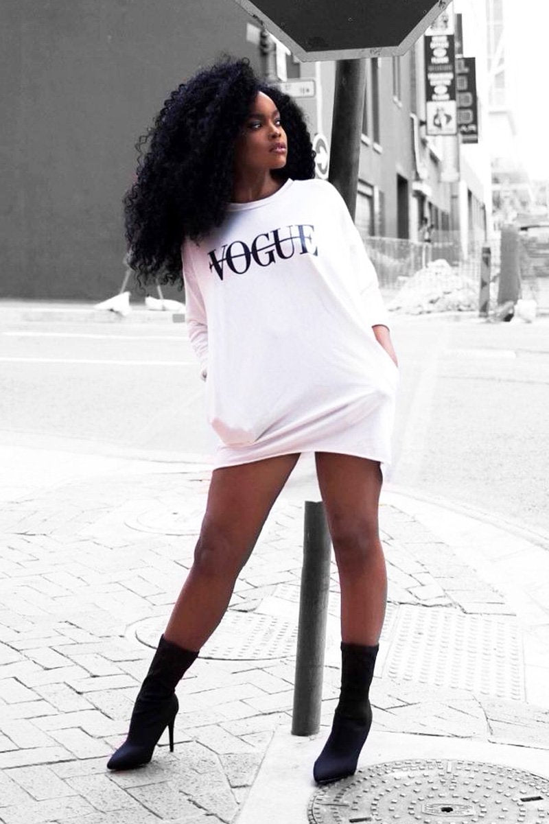 White Vogue Slogan Oversized Jumper - Bray-Jumper