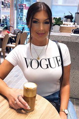White Vogue Slogan Top - Birda-Tops