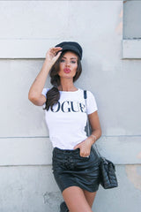 White Vogue Slogan Top - Birda-Tops