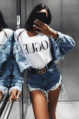 White Vogue Slogan Top - Birda-Tops