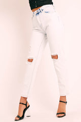 White Washed Denim Ripped Knee Boyfriend Jeans - Patsie-Jeans