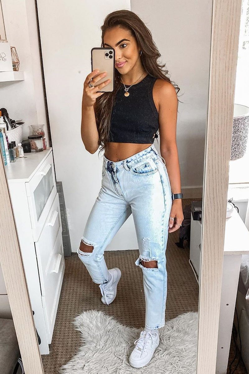 White Washed Denim Ripped Knee Boyfriend Jeans - Patsie-Jeans