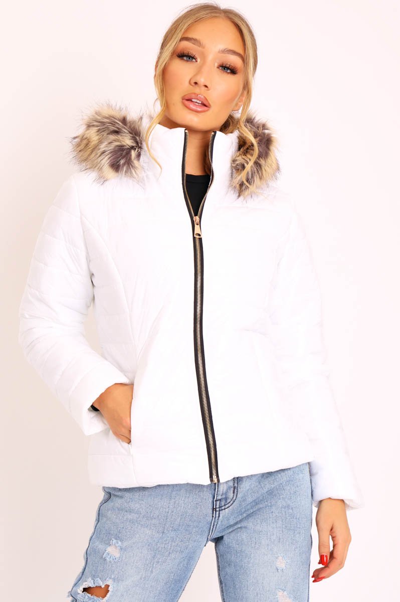 White Wet Look Puffer Coat - Soph-Coats